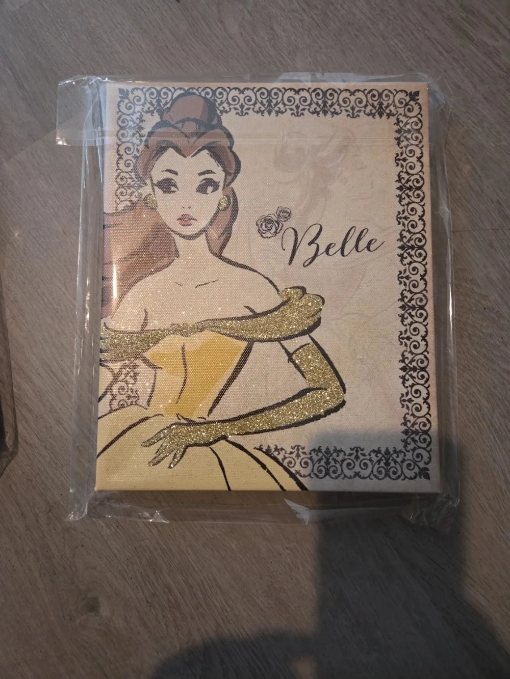 Disney Belle Glitter Canvas Wall Art - Yellow & Gold